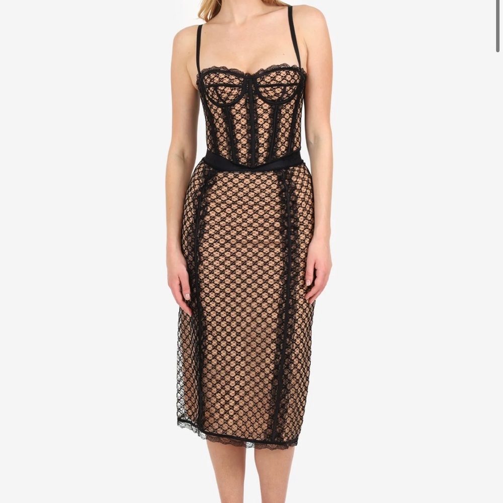 GUCCI Elegant Black Lace 2 piece Midi Dress
